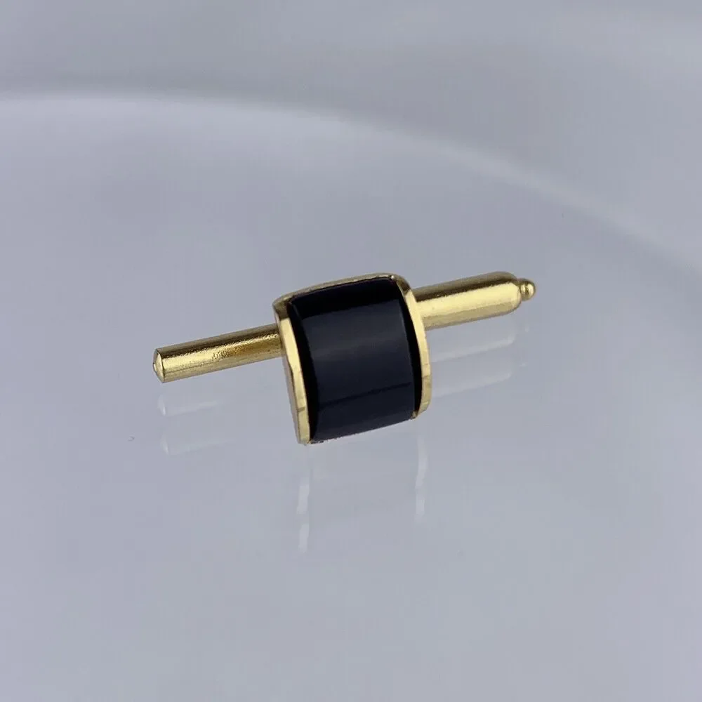 Single Curved Onyx 10k Gold Plated Tuxedo Shirt Dress Stud Rectangle Vintage O1